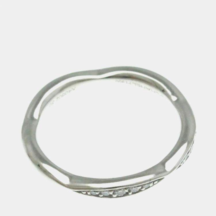 Pre Owned Chanel Camellia Diamond and Platinum Band Ring EU 50