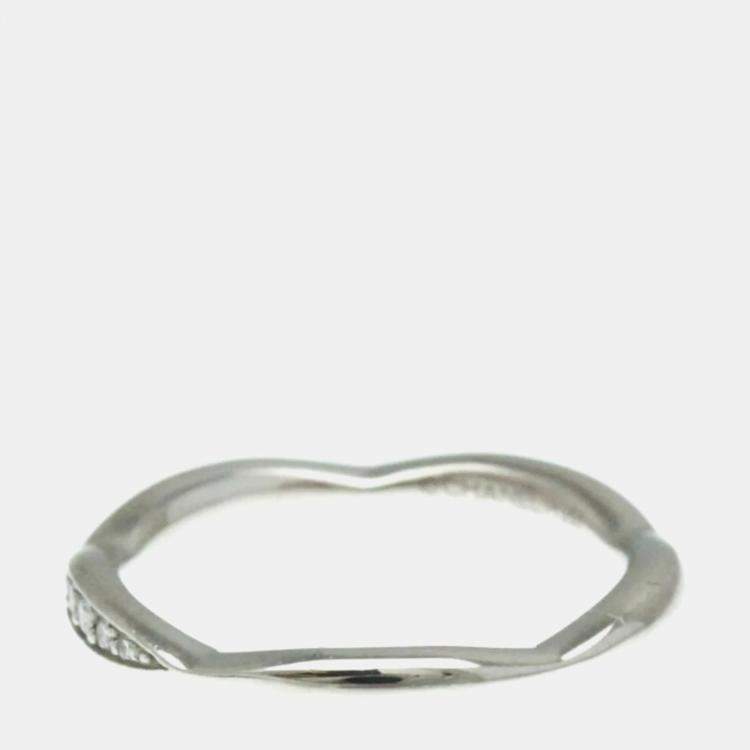 Pre Owned Chanel Camellia Diamond and Platinum Band Ring EU 50