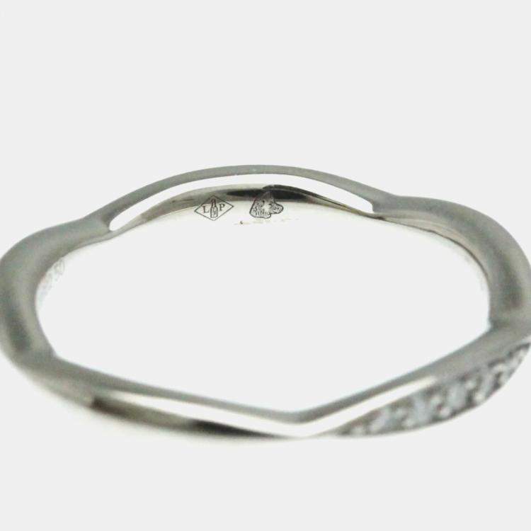 Pre Owned Chanel Camellia Diamond and Platinum Band Ring EU 50