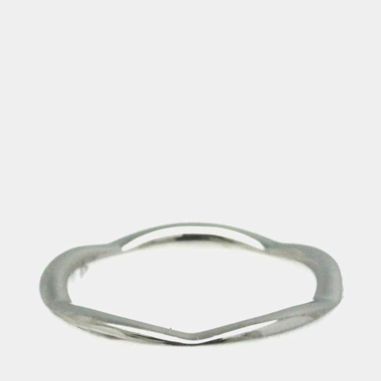Pre Owned Chanel Camellia Diamond and Platinum Band Ring EU 50