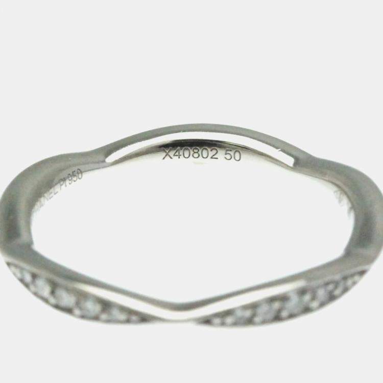Pre Owned Chanel Camellia Diamond and Platinum Band Ring EU 50