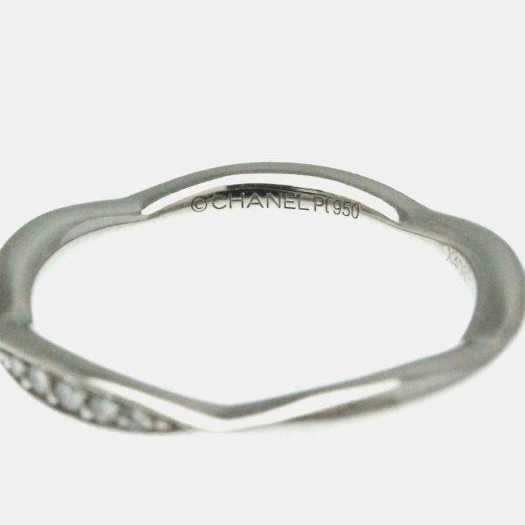 Pre Owned Chanel Camellia Diamond and Platinum Band Ring EU 50