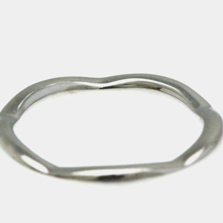 Pre Owned Chanel Camellia Diamond and Platinum Band Ring EU 50