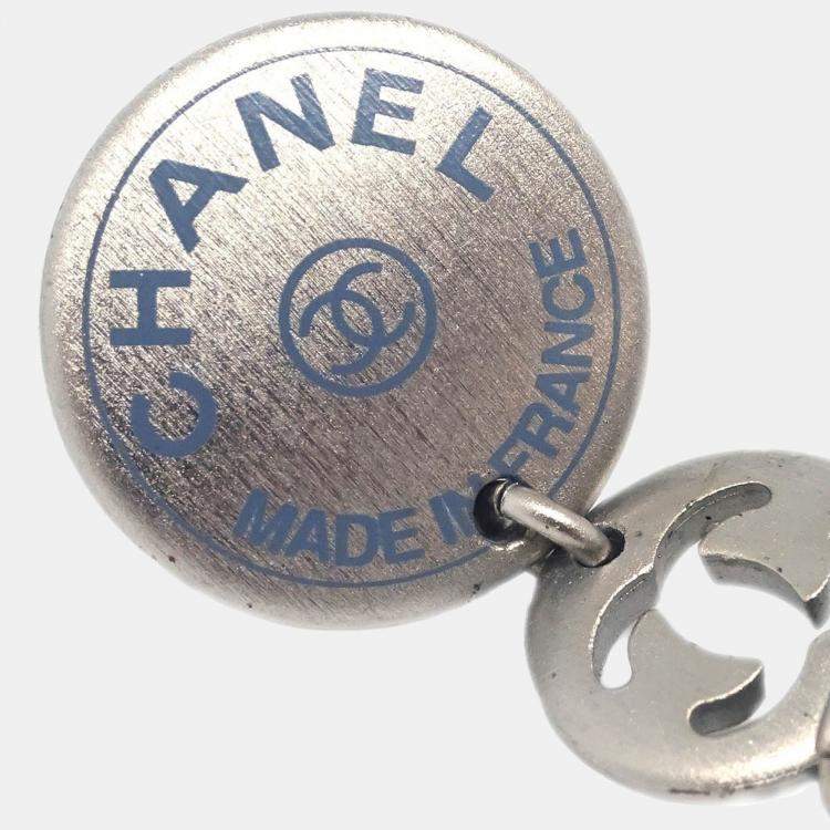 Pre Owned Chanel Button Silver Dangle Piercing Earrings