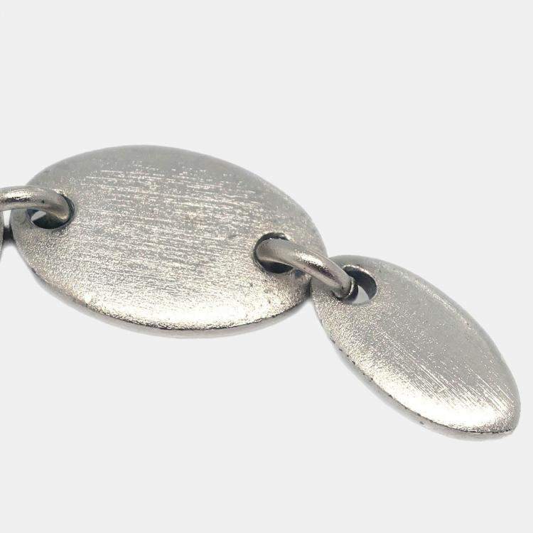 Pre Owned Chanel Button Silver Dangle Piercing Earrings