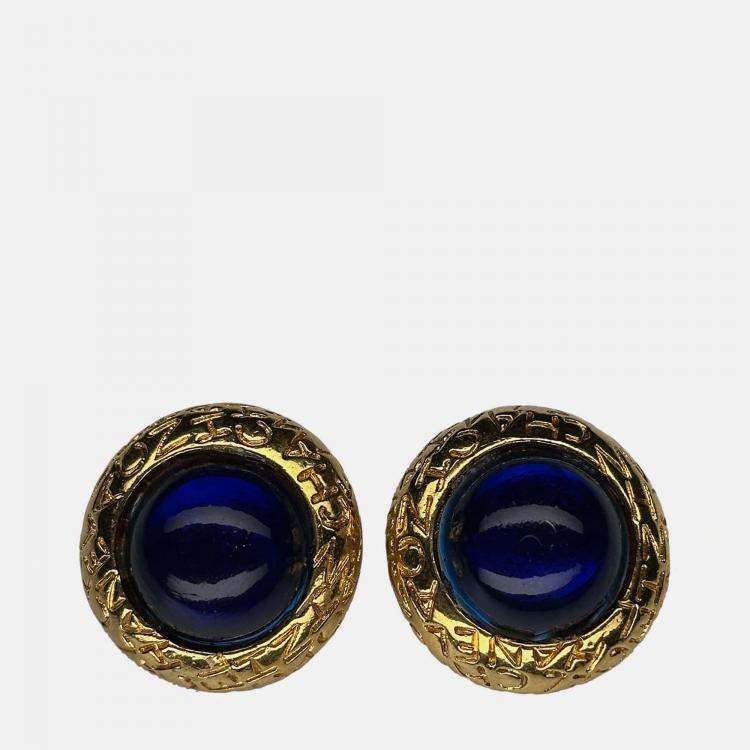 Pre Owned Chanel Vintage Blue and Gold Clip On Earrings