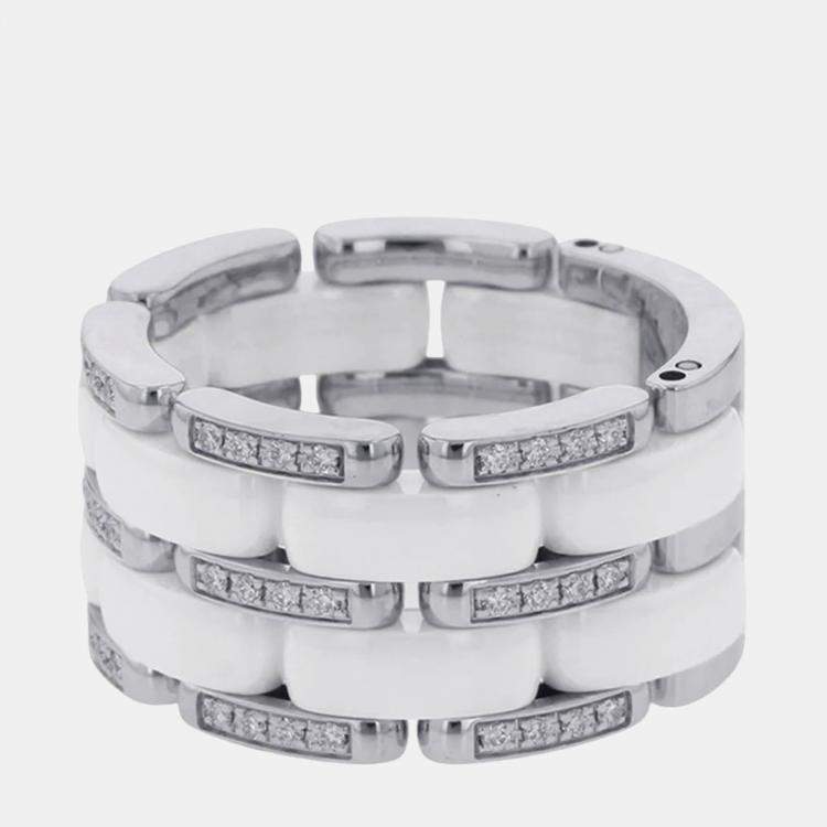 Pre Owned Chanel Ultra Diamond Ring 18 WG Ceramic EU 56