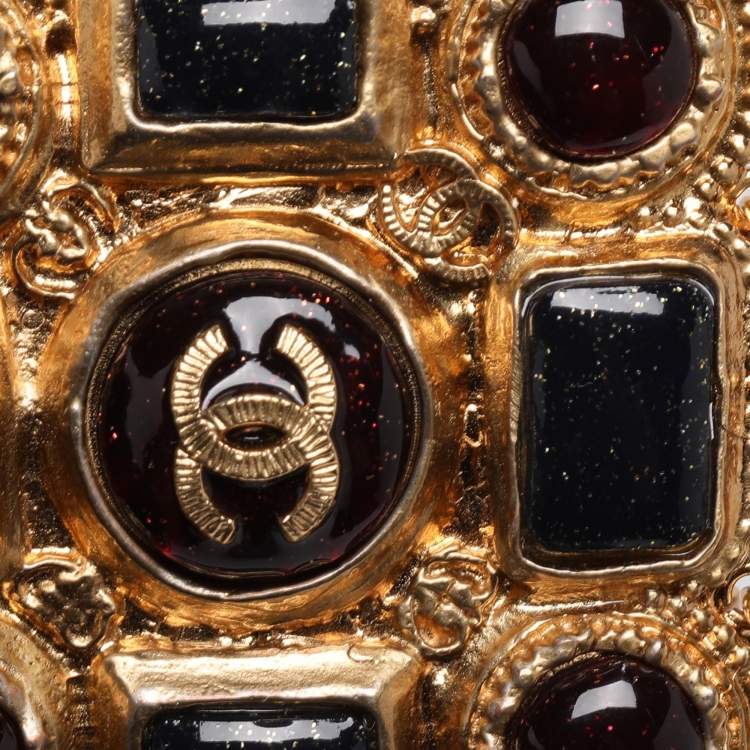 Pre Owned Chanel Multicolor Gold Tone Hardware, Faux Pearl and Enamel CC Gripoix Station Necklace