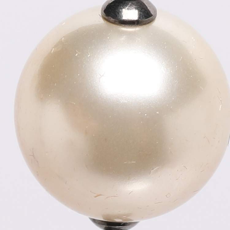 Pre Owned Chanel Multicolor Gun Metal Tone, Faux Pearl and Crystal CC Long Station Necklace