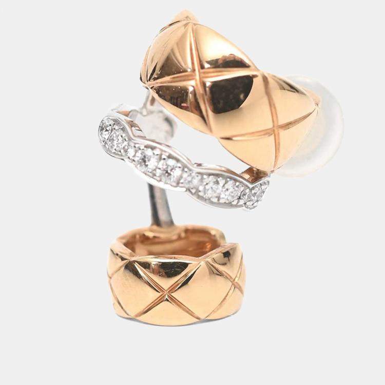 Pre Owned Chanel 18K Yellow/White Gold Coco Crush Earring + Ear Cuff