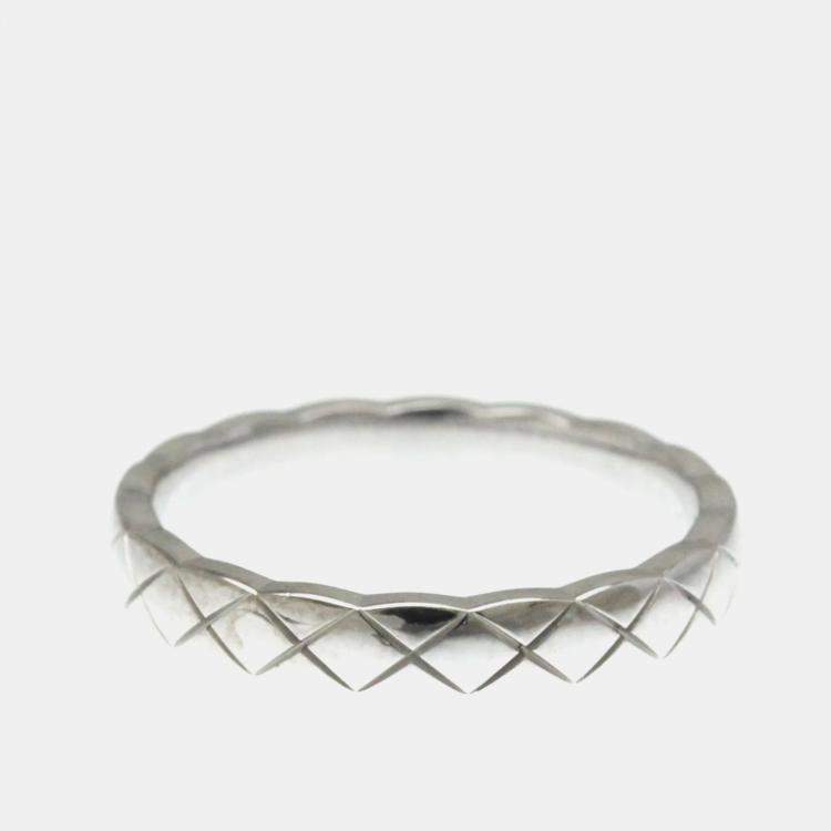 Pre Owned Chanel Coco Crush Mini Model 18K White Gold Band Ring Size 52