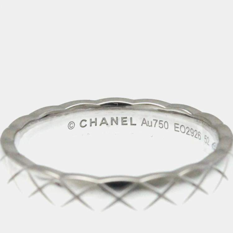 Pre Owned Chanel Coco Crush Mini Model 18K White Gold Band Ring Size 52