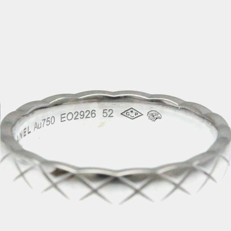 Pre Owned Chanel Coco Crush Mini Model 18K White Gold Band Ring Size 52