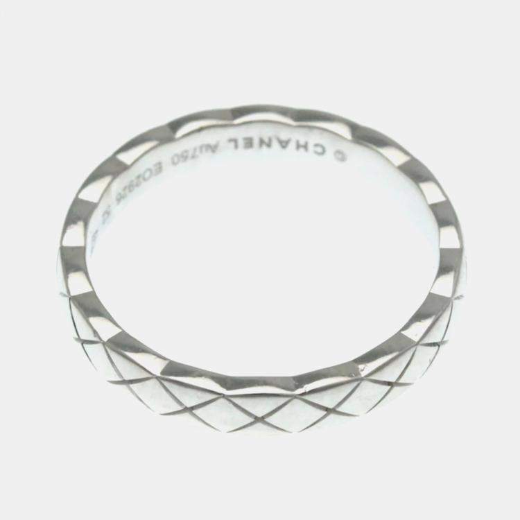 Pre Owned Chanel Coco Crush Mini Model 18K White Gold Band Ring Size 52