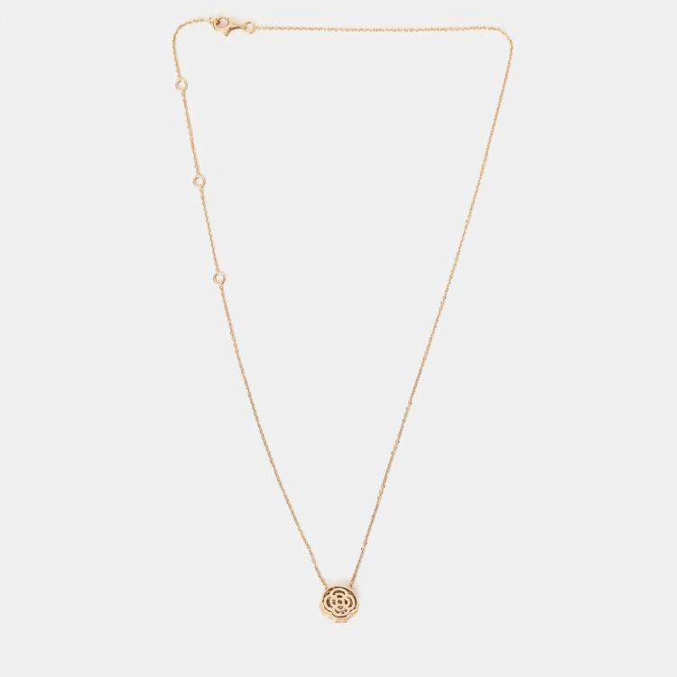 Pre Owned Chanel 18K Rose Gold Diamond Extrait de Camelia Necklace