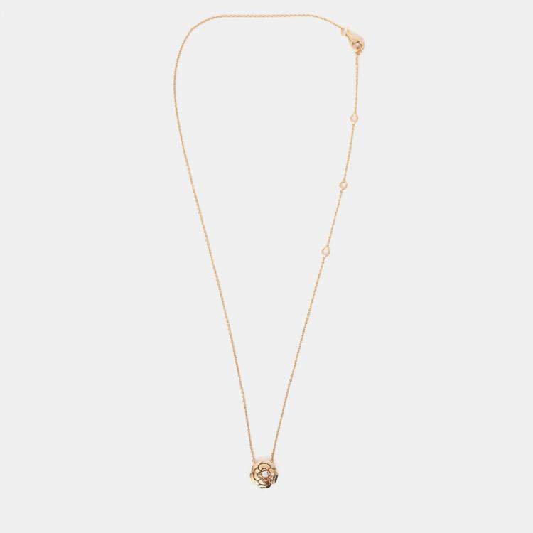Pre Owned Chanel 18K Rose Gold Diamond Extrait de Camelia Necklace