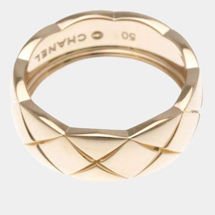 Pre Owned Chanel Coco Crush Medium Size Pink Gold 18K Fashion No Stone Band Ring Pink Gold