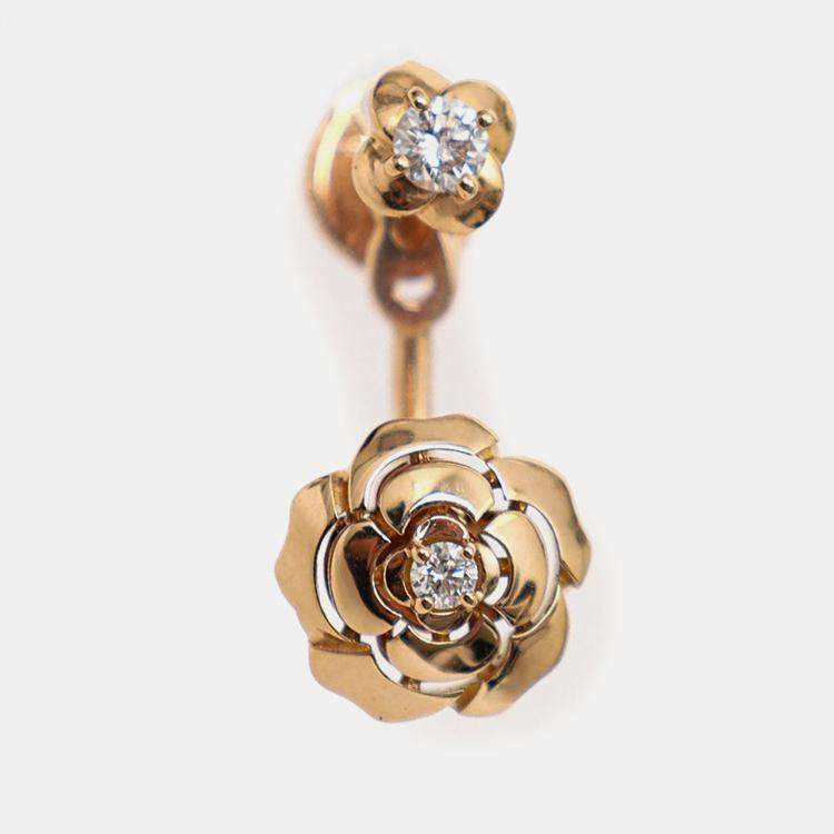 Pre Owned Chanel 18K Rose Gold Diamond Extrait de Camelia Single Earring