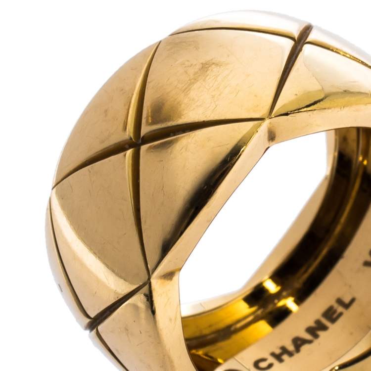 Chanel Coco Crush Quilted Motif 18k Yellow Gold Band Ring Size 49 Chanel Tlc