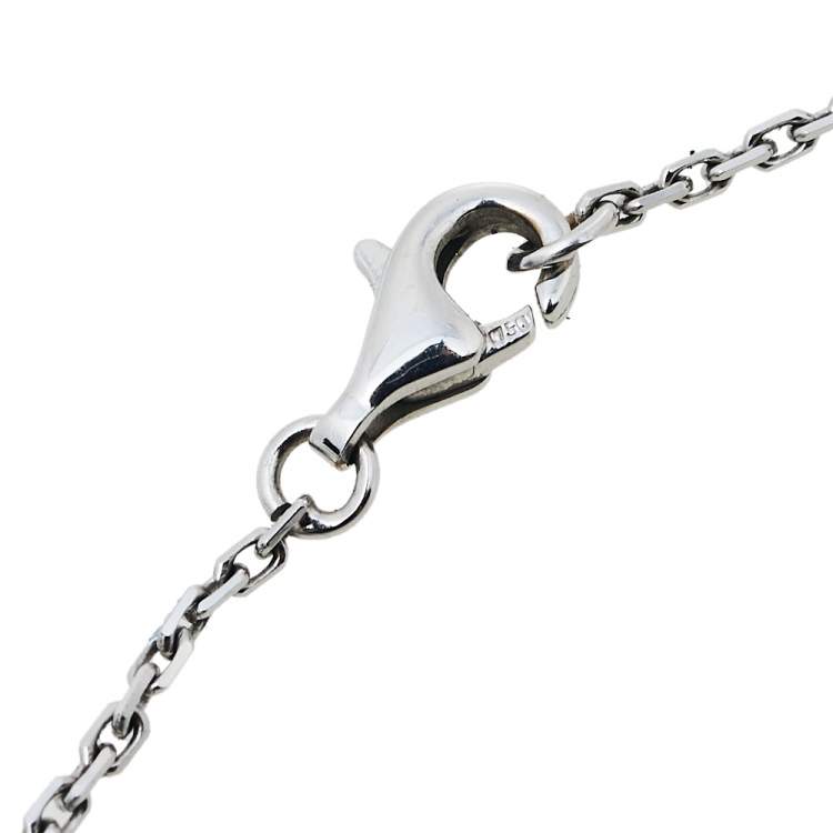 Pre Owned Chanel Camelia Ceramic Diamond 18k White Gold Flower Pendant Necklace