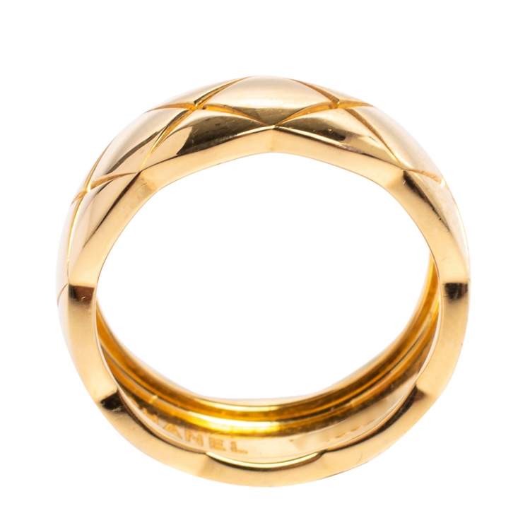 Pre Owned Chanel Coco Crush Quilted Motif 18K Yellow Gold Band Ring Size 50 