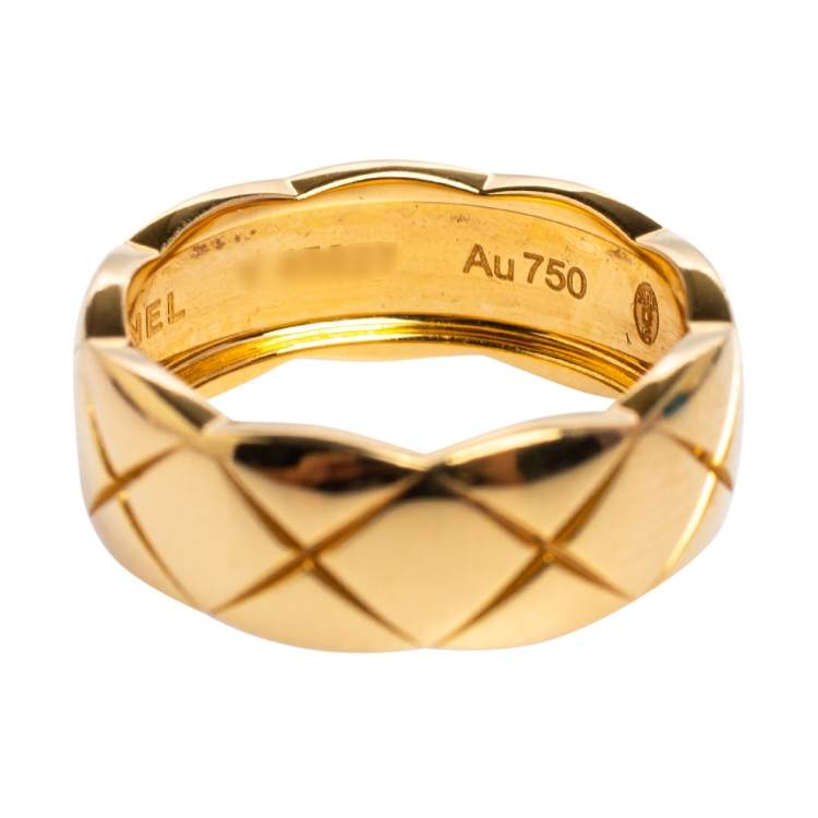 Pre Owned Chanel Coco Crush Quilted Motif 18K Yellow Gold Band Ring Size 50 
