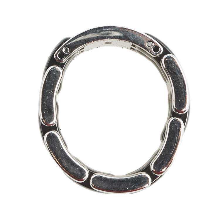 Pre Owned Chanel Ultra Black Ceramic 18K White Gold Ring Size 56