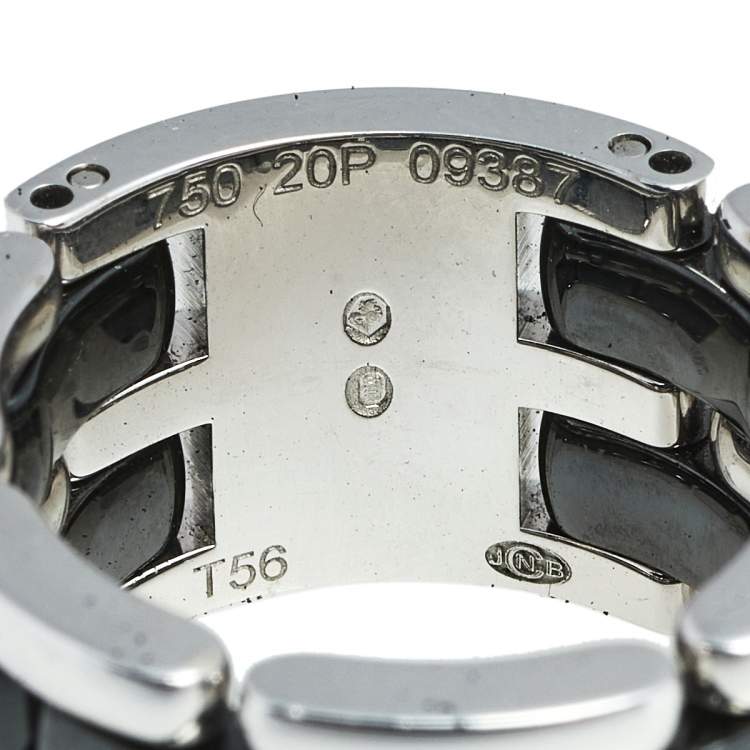 Pre Owned Chanel Ultra Black Ceramic 18K White Gold Ring Size 56