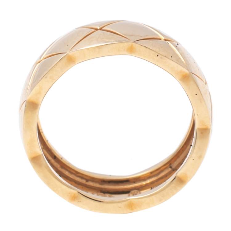Pre Owned Chanel Coco Crush Quilted Motif Small Version 18K Yellow Gold Band Ring Size 49