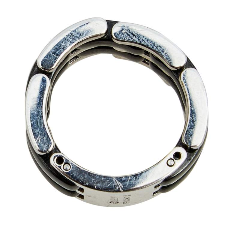 Pre Owned Chanel Ultra Black Ceramic 18k White Gold Band Ring Size 53