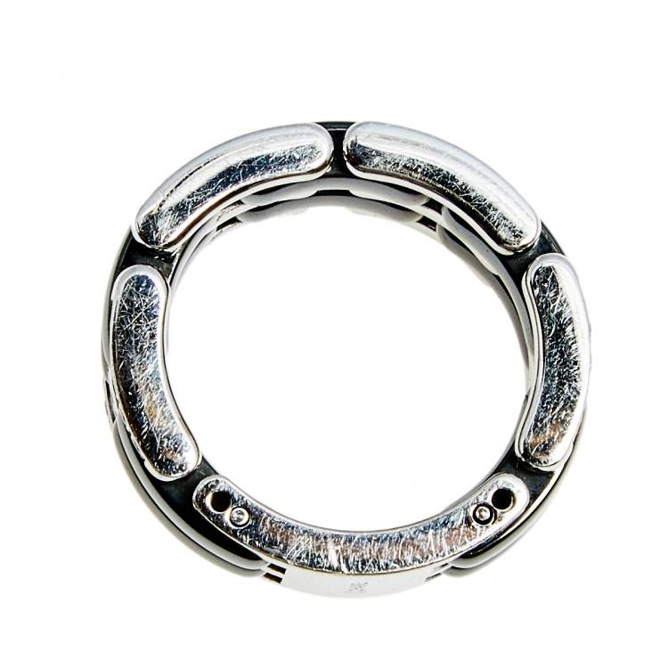 Pre Owned Chanel Ultra Diamond Black Ceramic 18k White Gold Band Ring Size 50