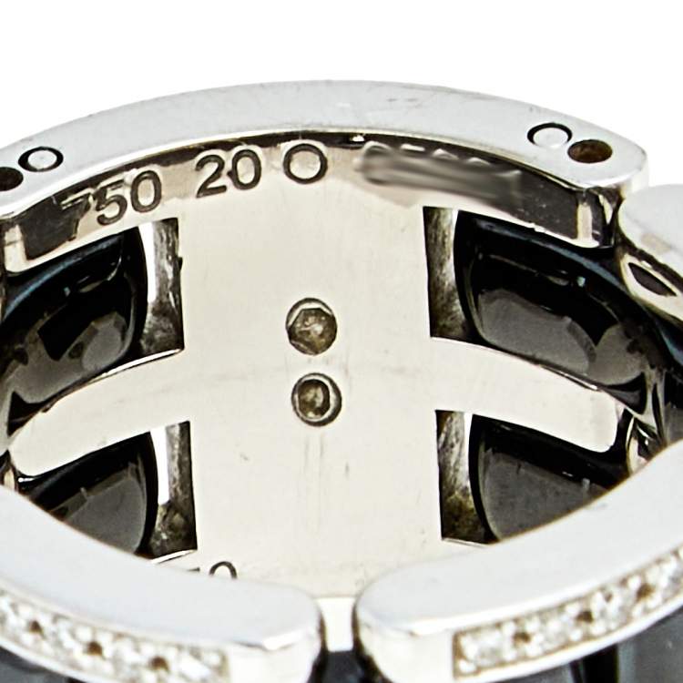 Pre Owned Chanel Ultra Diamond Black Ceramic 18k White Gold Band Ring Size 50