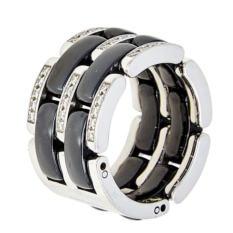 Chanel Ultra Diamond Black Ceramic 18k White Gold Band Ring Size 50 Chanel  | The Luxury Closet