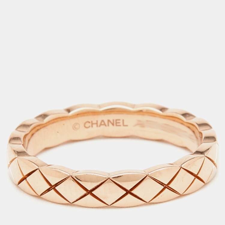 Chanel Coco Crush Quilted Motif 18k Rose Gold Mini Band Ring Size 49 Chanel