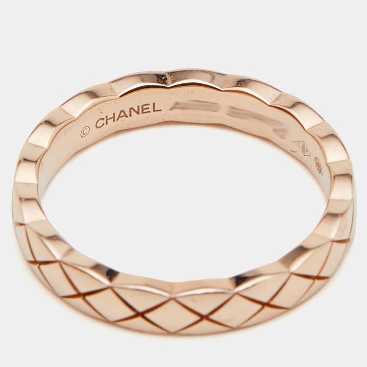 Pre Owned Chanel Coco Crush Quilted Motif 18k Rose Gold Mini Band Ring Size 49