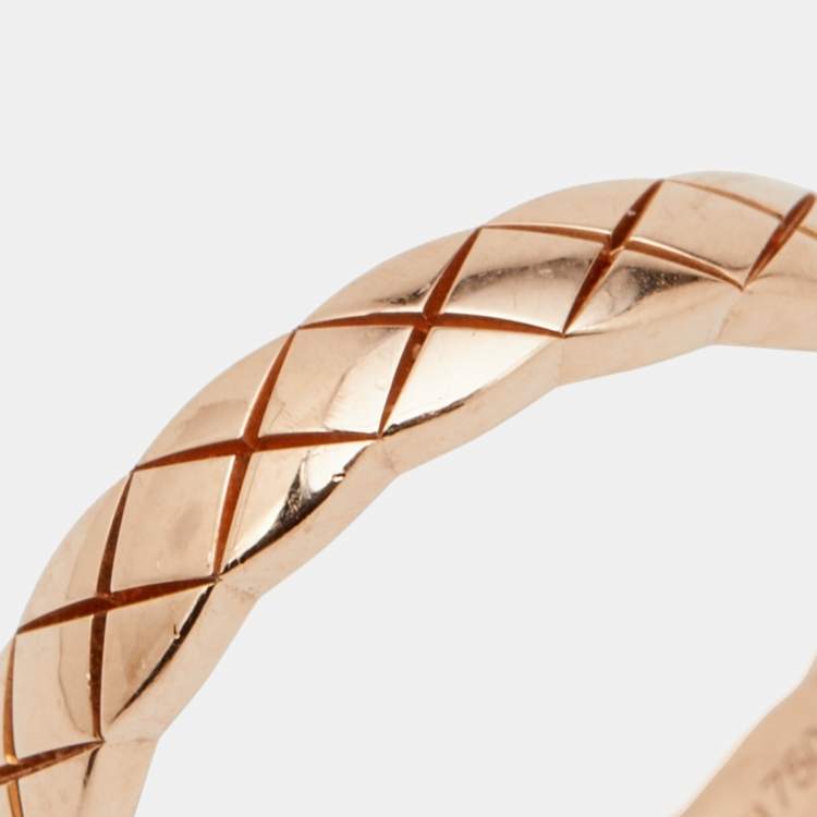 Pre Owned Chanel Coco Crush Quilted Motif 18k Rose Gold Mini Band Ring Size 49
