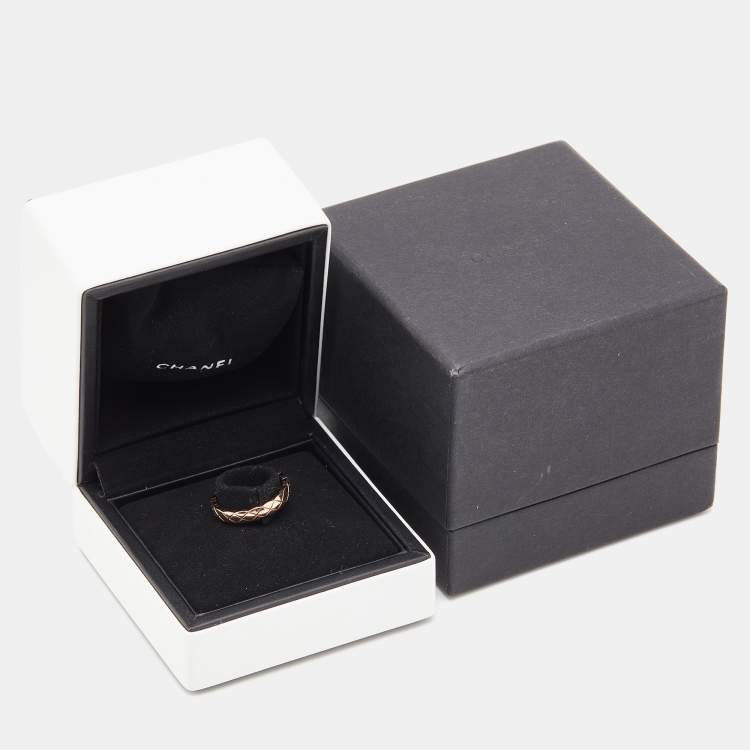 Pre Owned Chanel Coco Crush Quilted Motif 18k Rose Gold Mini Band Ring Size 49