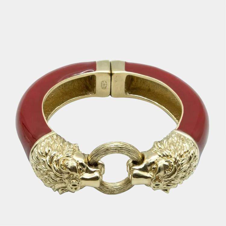 Chanel Burgundy Leo Lion Enamel Gold Metal Cuff Bracelet 16 Chanel