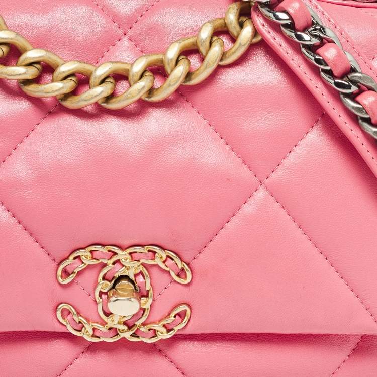 Pre Owned Chanel Pink Quilted Leather Medium 19 Flap Bag