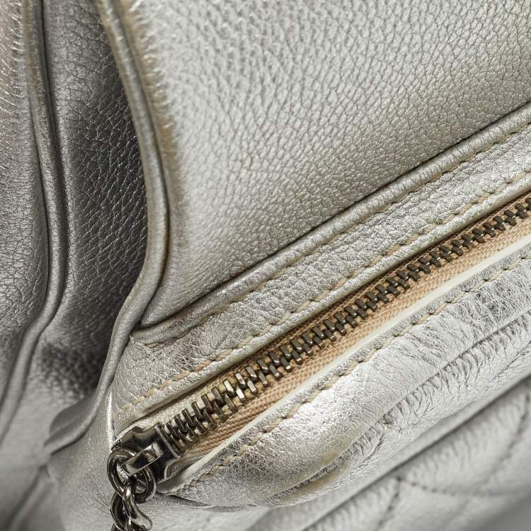 Pre Owned Chanel Silver Quilted Leather Casual Rock Airline Backpack