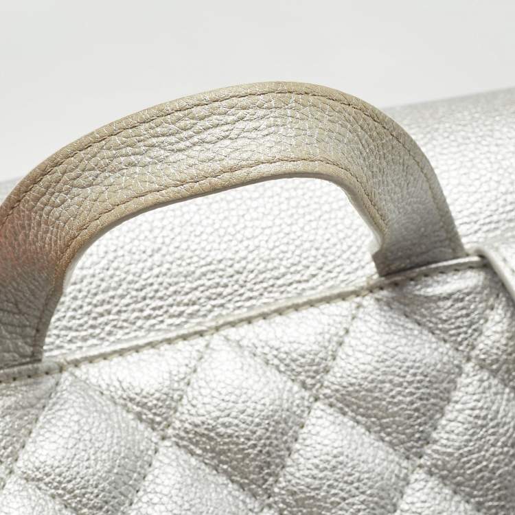 Pre Owned Chanel Silver Quilted Leather Casual Rock Airline Backpack
