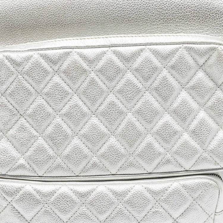Pre Owned Chanel Silver Quilted Leather Casual Rock Airline Backpack