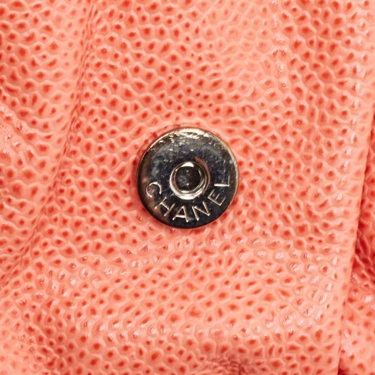 Pre Owned Chanel Orange Caviar Leather Half Moon Wallet On Chain