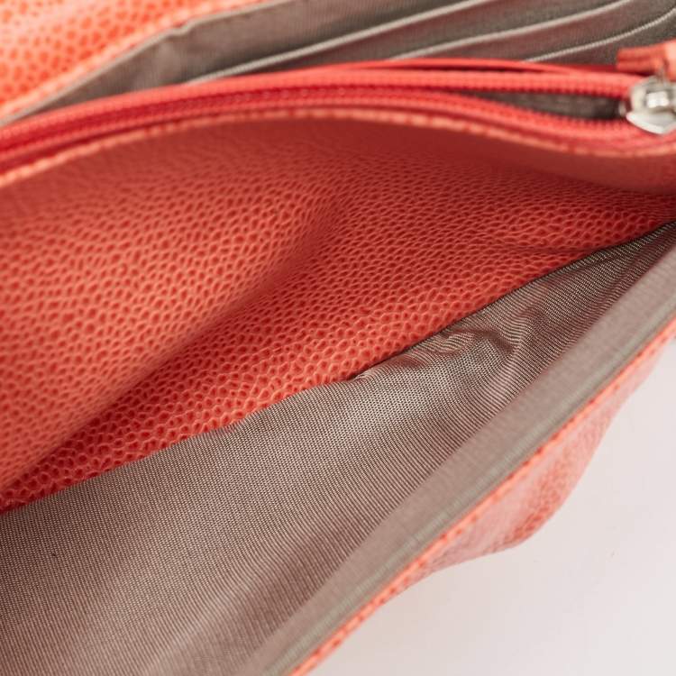 Pre Owned Chanel Orange Caviar Leather Half Moon Wallet On Chain