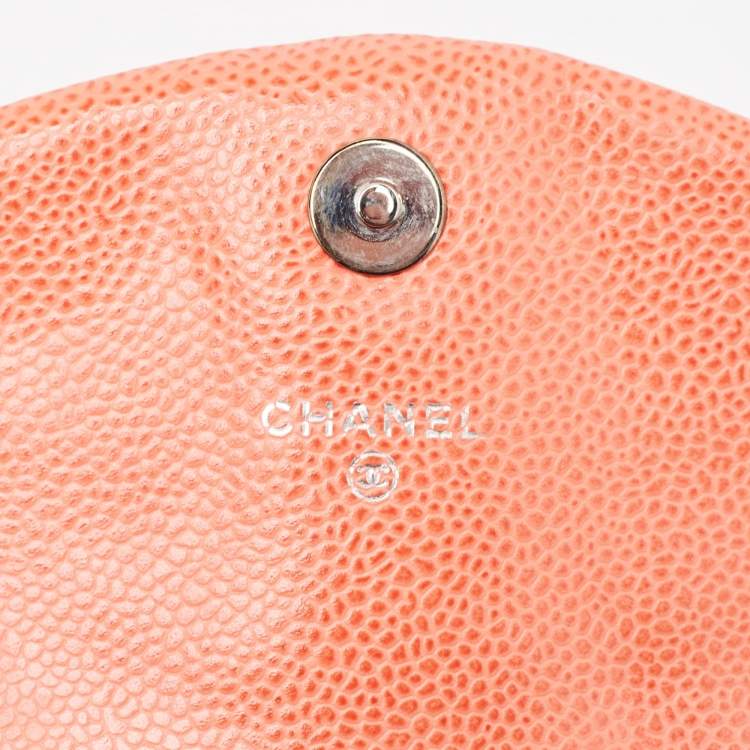 Pre Owned Chanel Orange Caviar Leather Half Moon Wallet On Chain