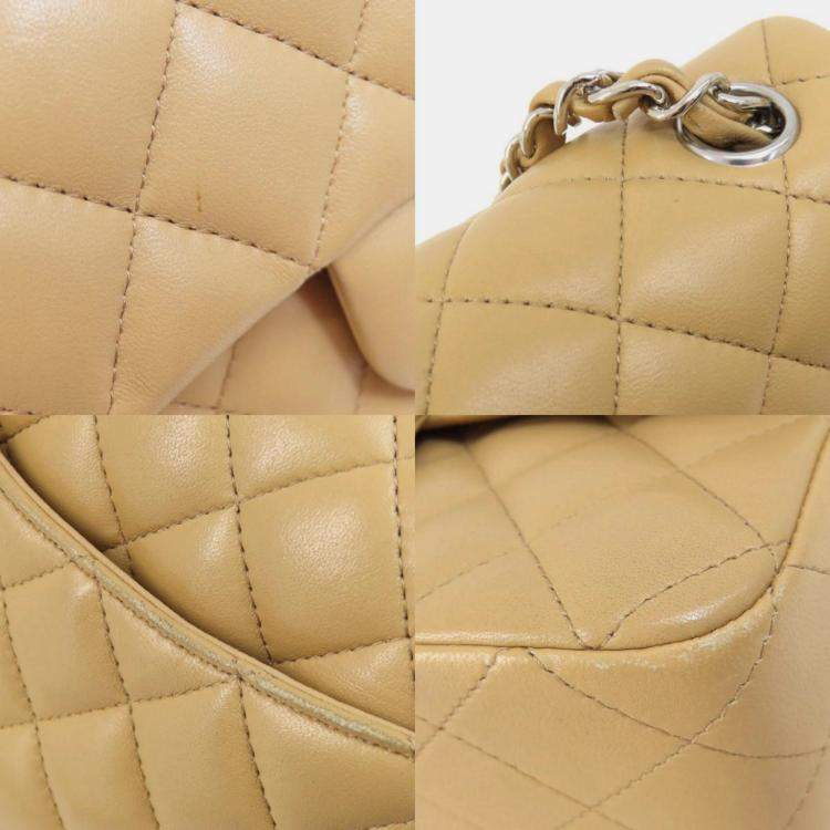 Pre Owned Chanel Beige Leather Mini Classic Single Flap Shoulder Bags