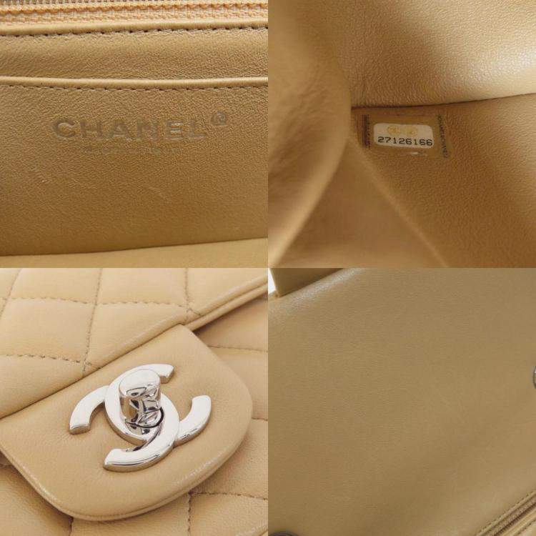 Pre Owned Chanel Beige Leather Mini Classic Single Flap Shoulder Bags