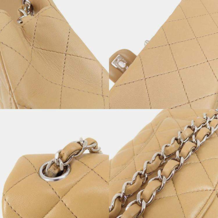 Pre Owned Chanel Beige Leather Mini Classic Single Flap Shoulder Bags