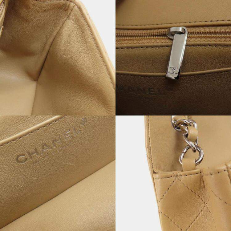 Pre Owned Chanel Beige Leather Mini Classic Single Flap Shoulder Bags