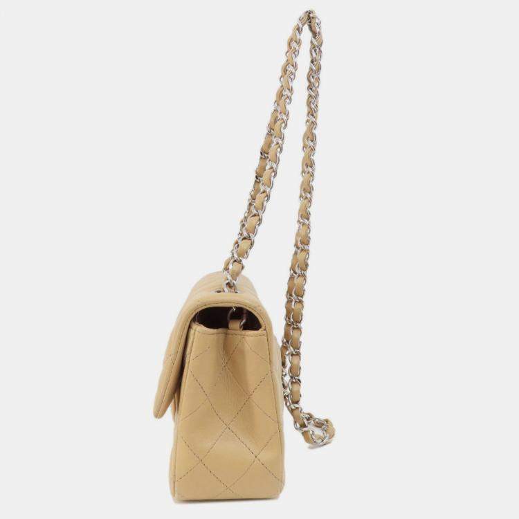Pre Owned Chanel Beige Leather Mini Classic Single Flap Shoulder Bags